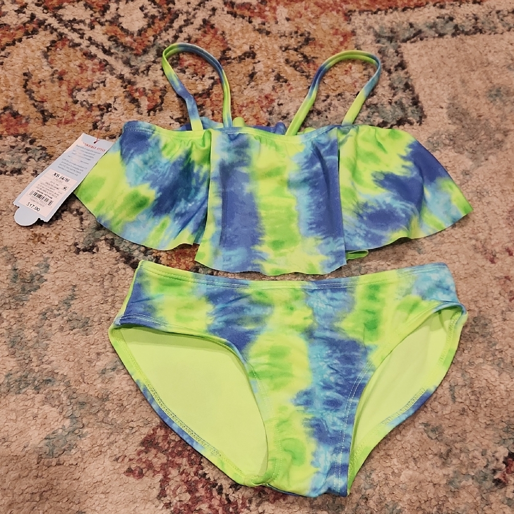 Nwt Cat & Jack 4/5 Top Two Piece Swim Suit Tie Dye Girls 6/7 Bottoms